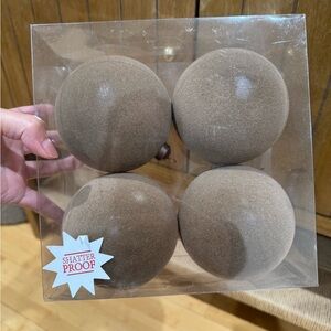 NIB Set of 4 Brown flocked Ornaments
